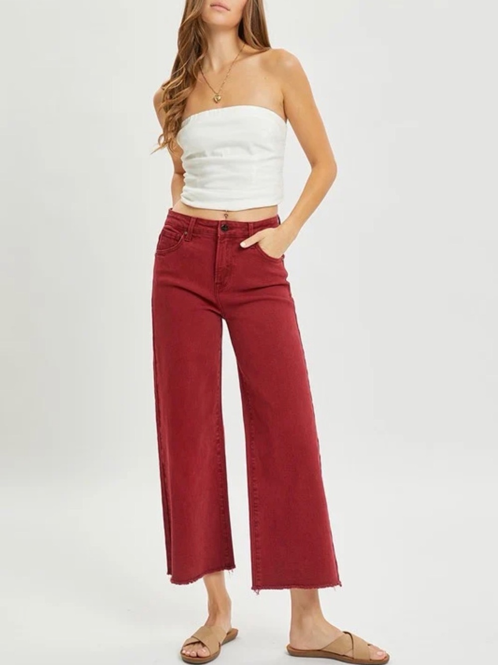 Women’s High-Rise Wide-Leg Jeans in Deep Wine